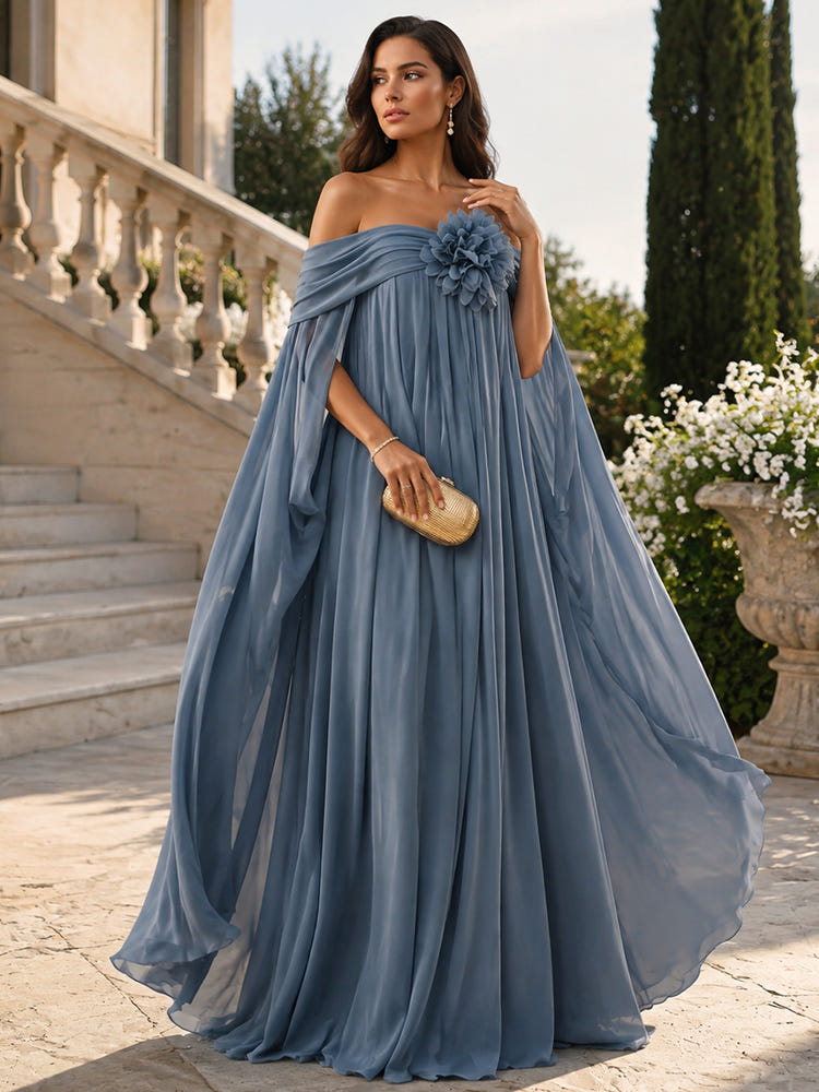 Chiffon Sheath Off Shoulder Formal Tent/ Trapeze Dresses with Sash