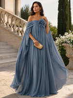 Chiffon Sheath Off Shoulder Formal Tent/ Trapeze Dresses with Sash