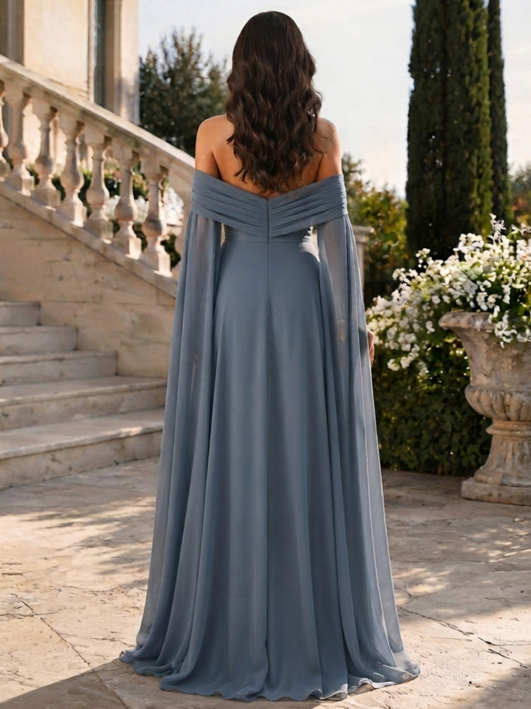 Chiffon Sheath Off Shoulder Formal Tent/ Trapeze Dresses with Sash