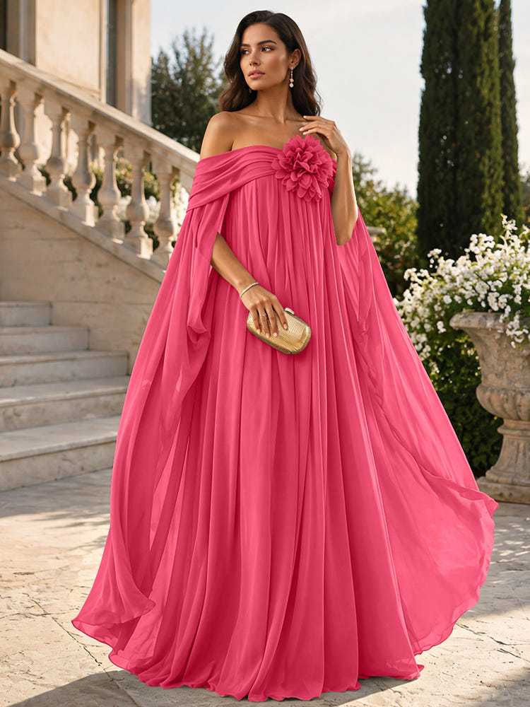 Chiffon Sheath Off Shoulder Formal Tent/ Trapeze Dresses with Sash