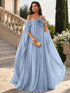 Chiffon Sheath Off Shoulder Formal Tent/ Trapeze Dresses with Sash