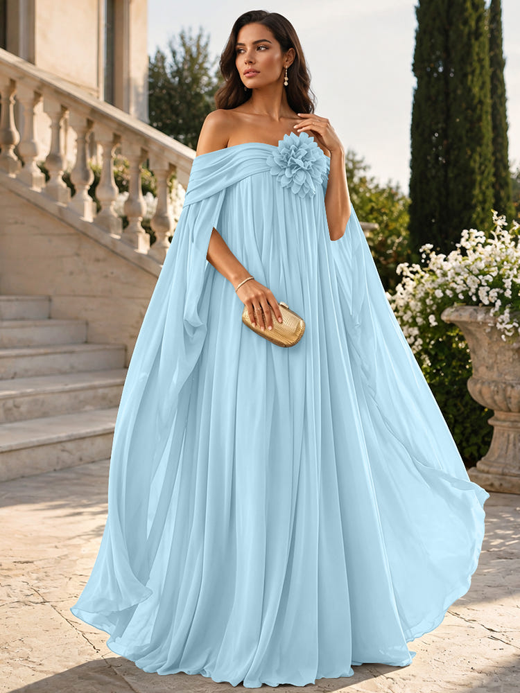 Chiffon Sheath Off Shoulder Formal Tent/ Trapeze Dresses with Sash