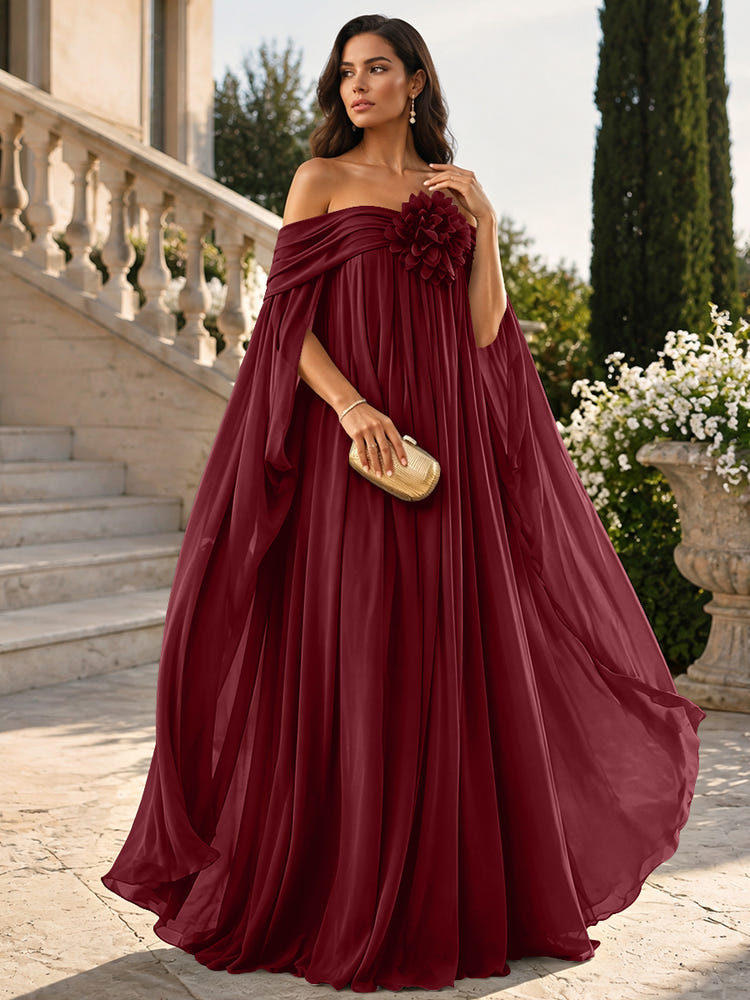 Chiffon Sheath Off Shoulder Formal Tent/ Trapeze Dresses with Sash