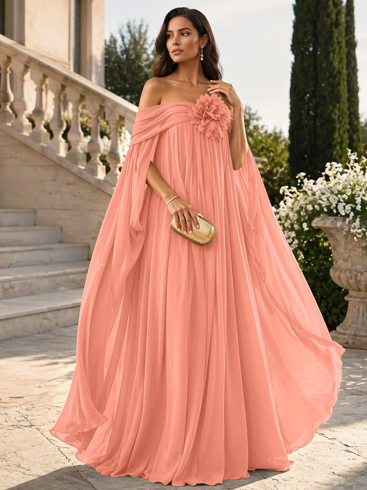Chiffon Sheath Off Shoulder Formal Tent/ Trapeze Dresses with Sash