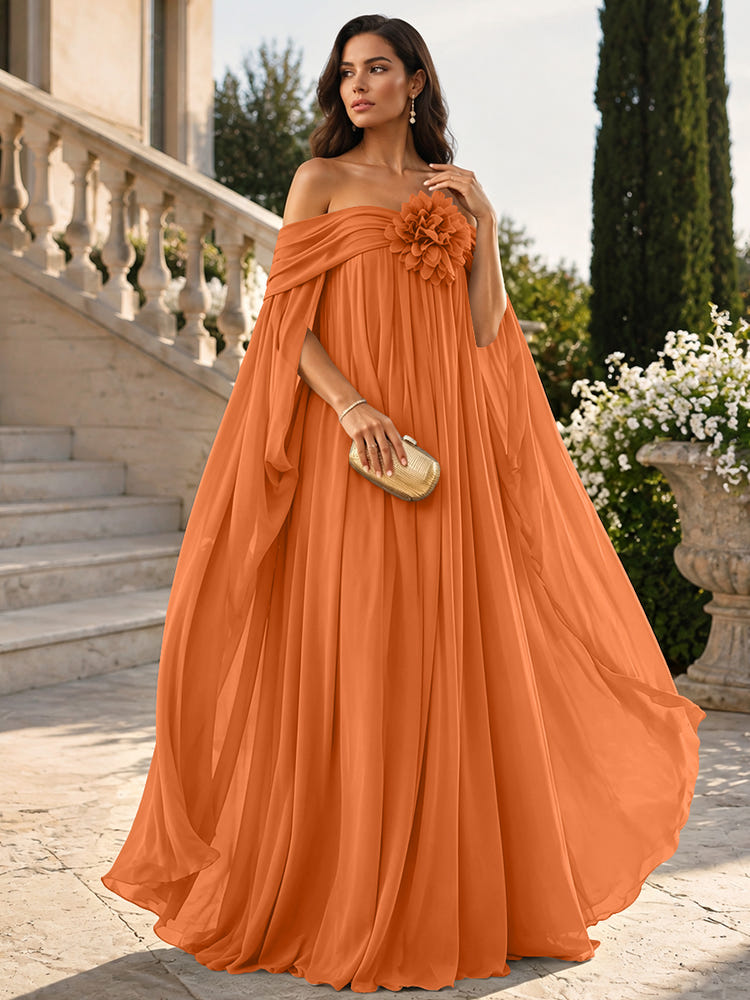 Chiffon Sheath Off Shoulder Formal Tent/ Trapeze Dresses with Sash
