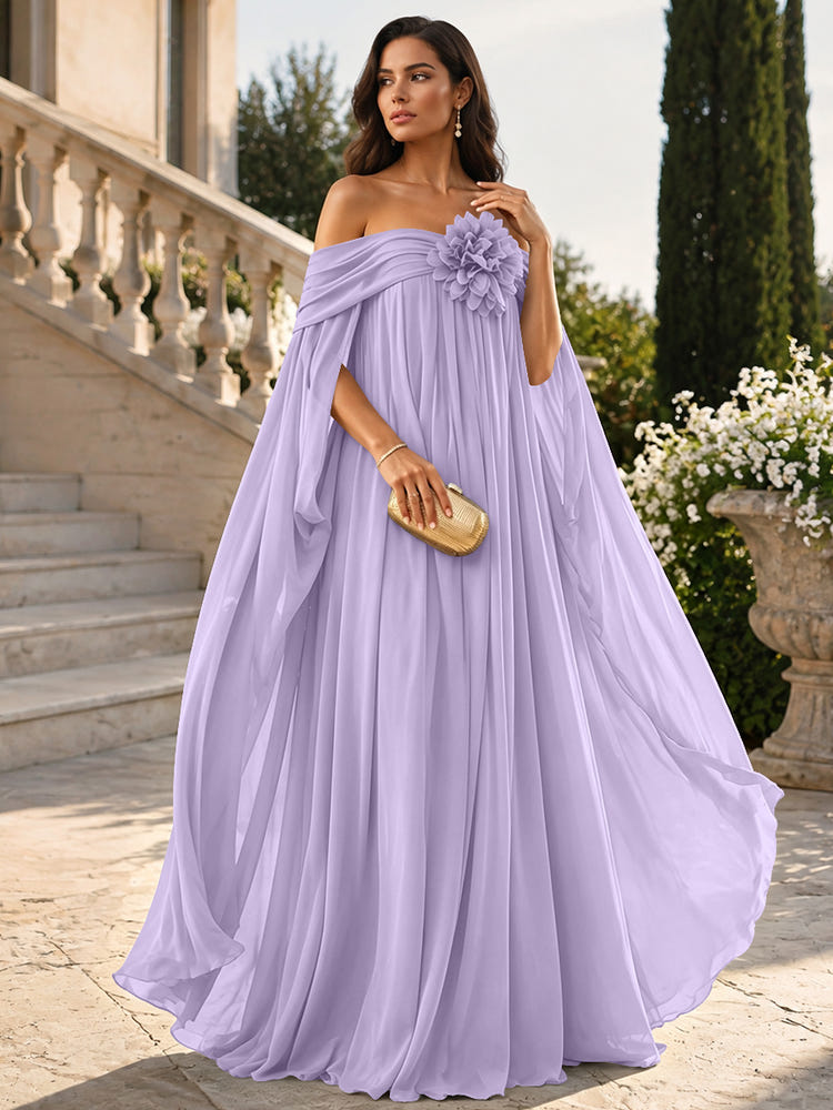 Chiffon Sheath Off Shoulder Formal Tent/ Trapeze Dresses with Sash