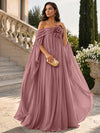 Chiffon Sheath Off Shoulder Formal Tent/ Trapeze Dresses with Sash