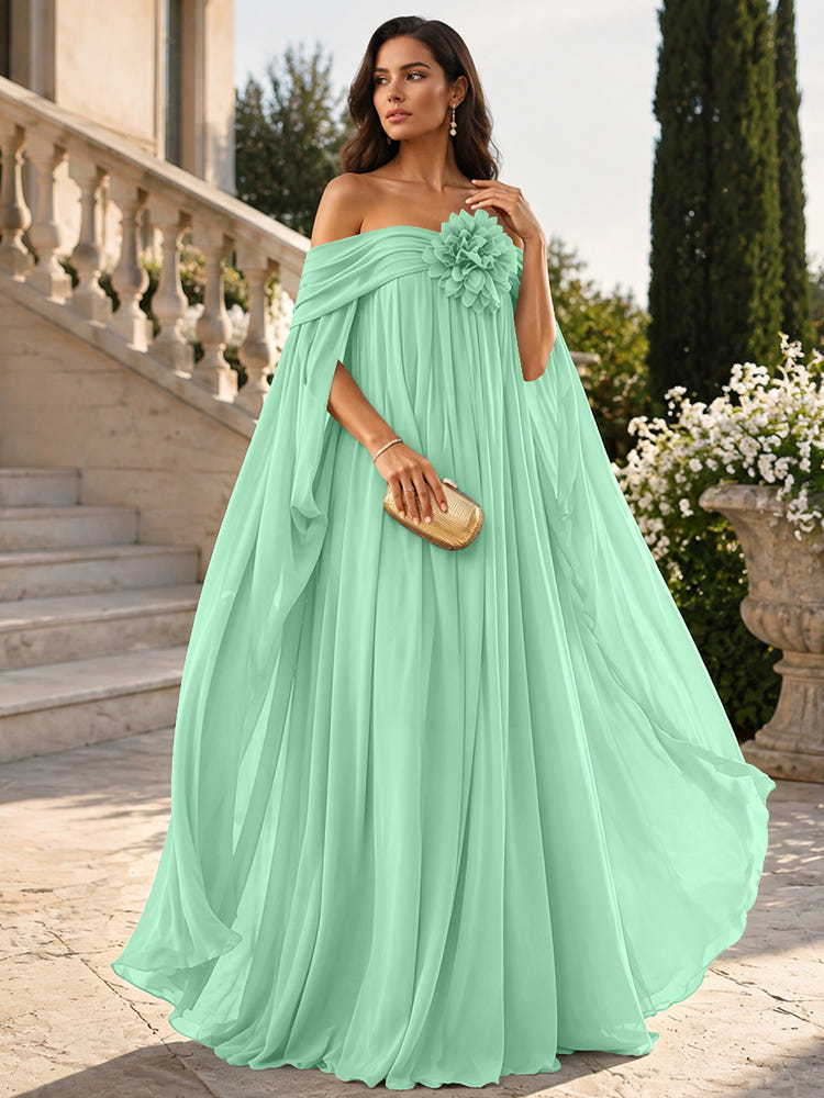 Chiffon Sheath Off Shoulder Formal Tent/ Trapeze Dresses with Sash
