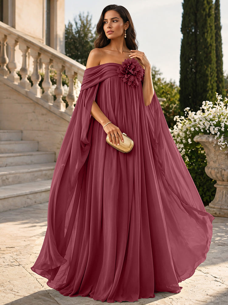 Chiffon Sheath Off Shoulder Formal Tent/ Trapeze Dresses with Sash