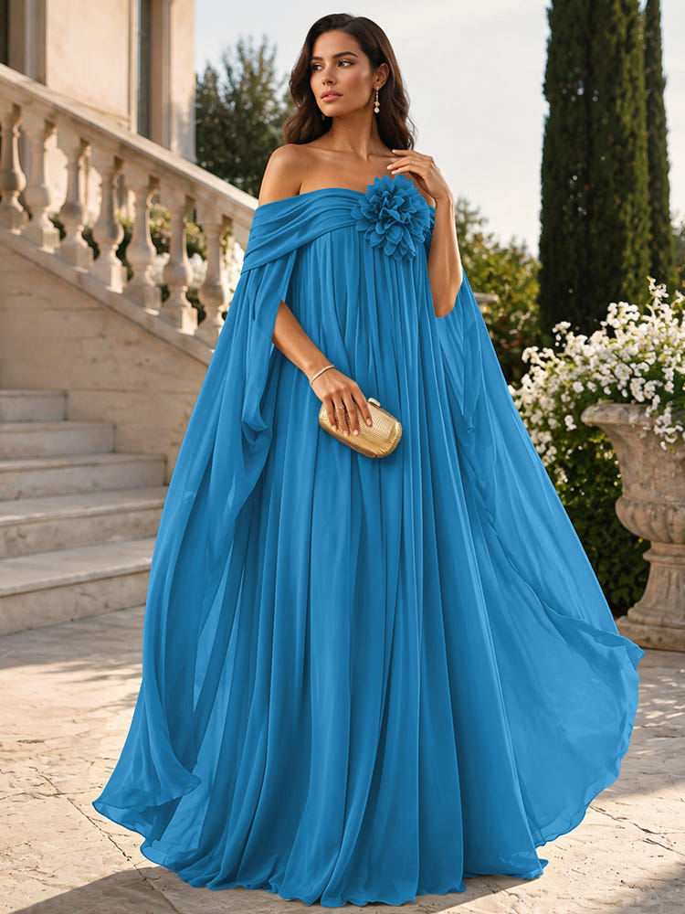 Chiffon Sheath Off Shoulder Formal Tent/ Trapeze Dresses with Sash