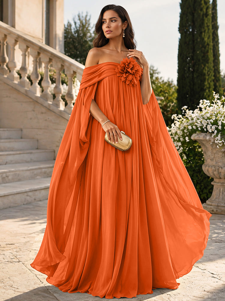 Chiffon Sheath Off Shoulder Formal Tent/ Trapeze Dresses with Sash