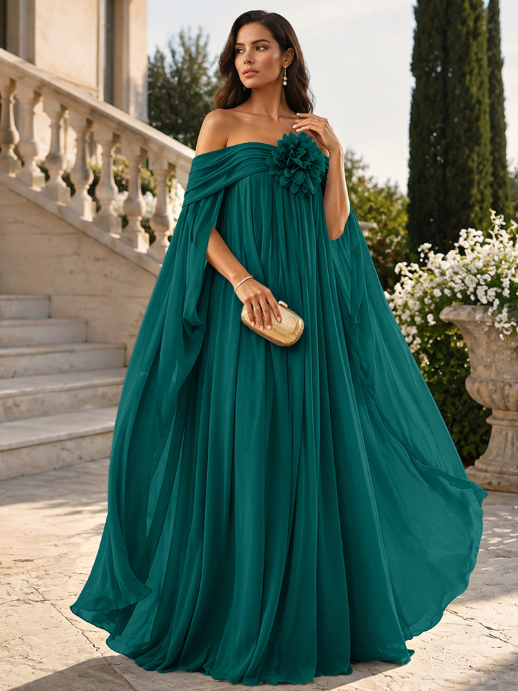 Chiffon Sheath Off Shoulder Formal Tent/ Trapeze Dresses with Sash