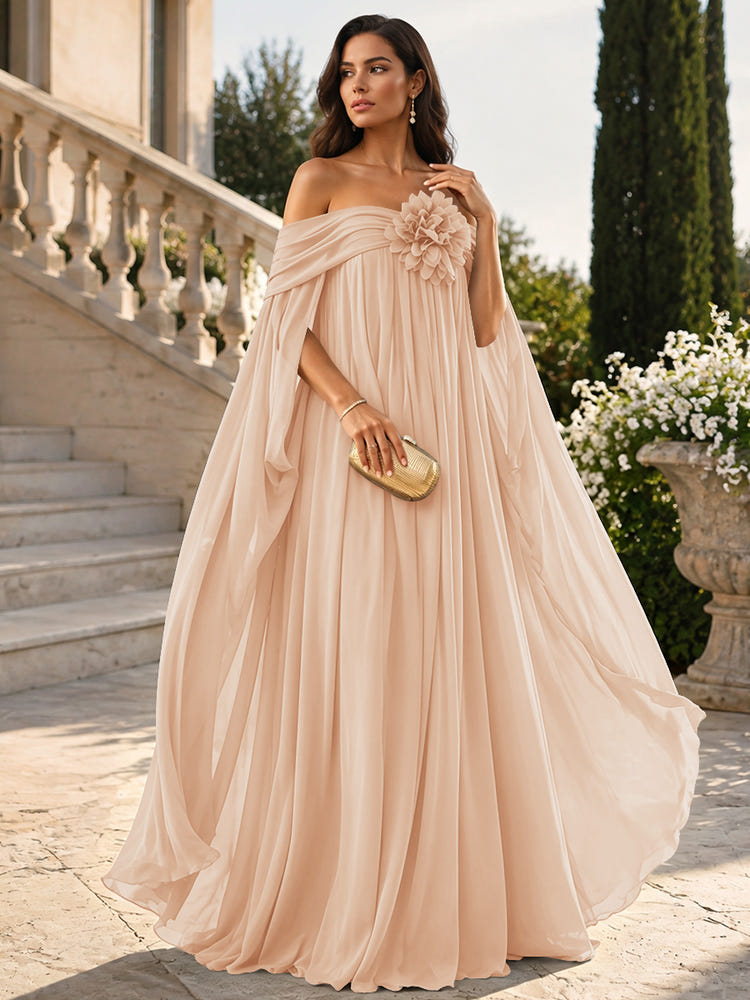 Chiffon Sheath Off Shoulder Formal Tent/ Trapeze Dresses with Sash