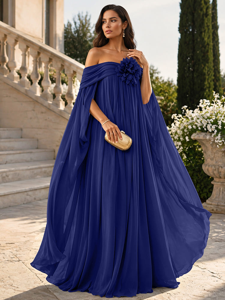 Chiffon Sheath Off Shoulder Formal Tent/ Trapeze Dresses with Sash