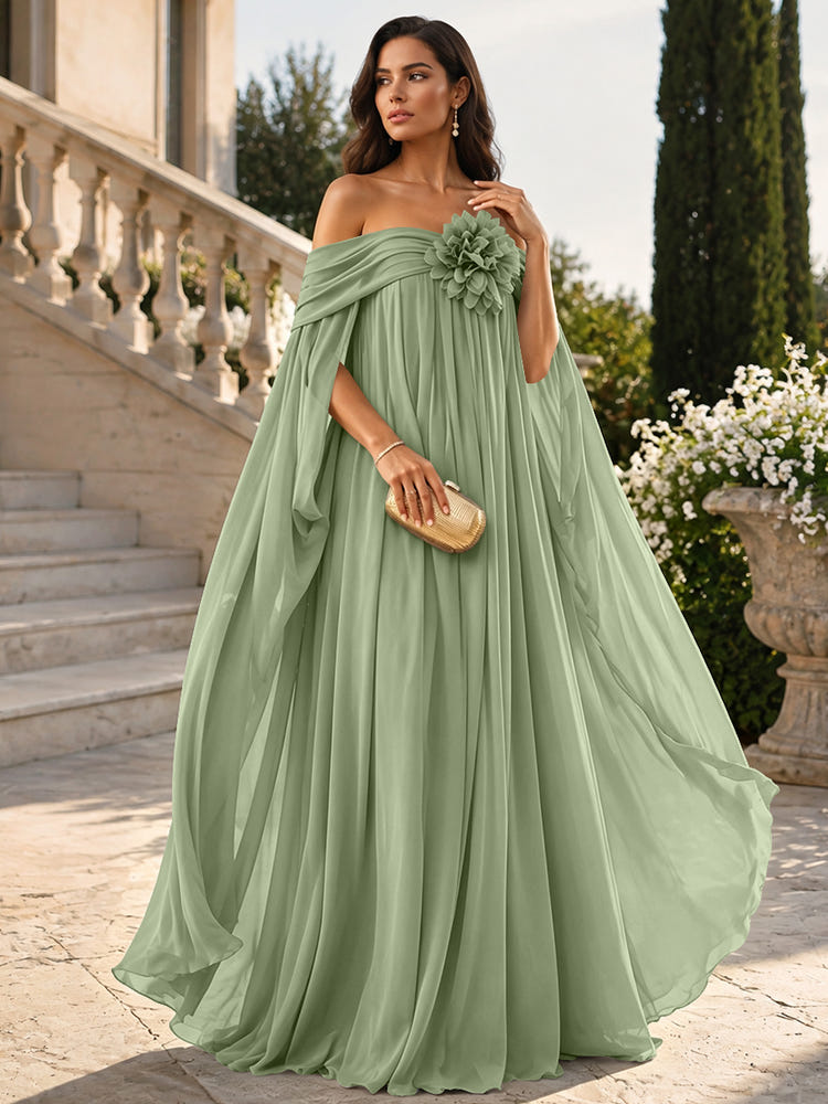Chiffon Sheath Off Shoulder Formal Tent/ Trapeze Dresses with Sash
