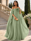 Chiffon Sheath Off Shoulder Formal Tent/ Trapeze Dresses with Sash