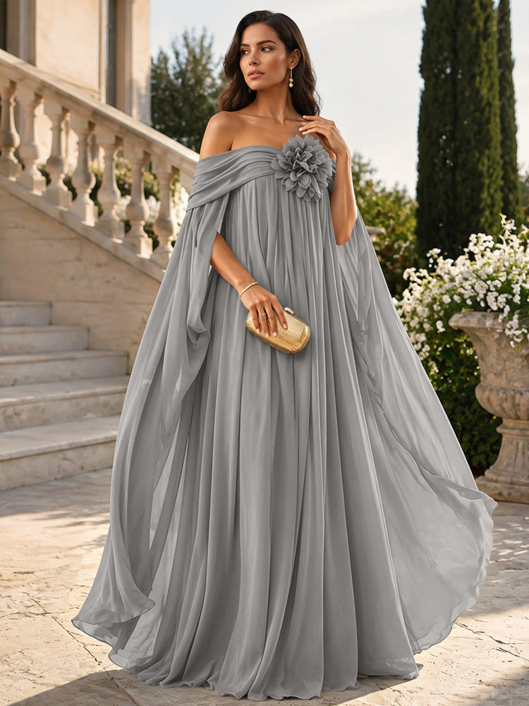 Chiffon Sheath Off Shoulder Formal Tent/ Trapeze Dresses with Sash
