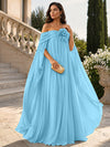 Chiffon Sheath Off Shoulder Formal Tent/ Trapeze Dresses with Sash