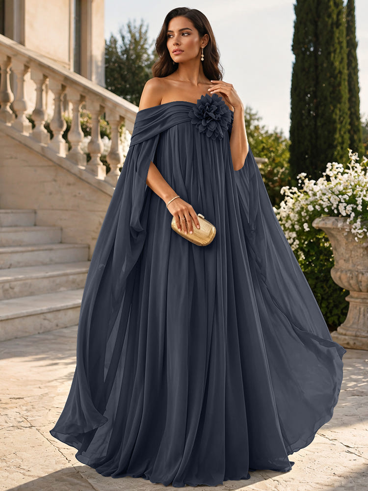 Chiffon Sheath Off Shoulder Formal Tent/ Trapeze Dresses with Sash