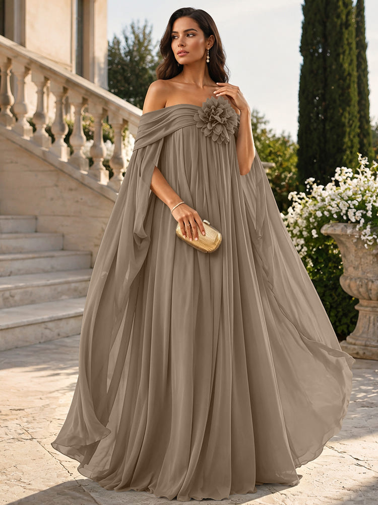 Chiffon Sheath Off Shoulder Formal Tent/ Trapeze Dresses with Sash