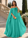 Chiffon Sheath Off Shoulder Formal Tent/ Trapeze Dresses with Sash