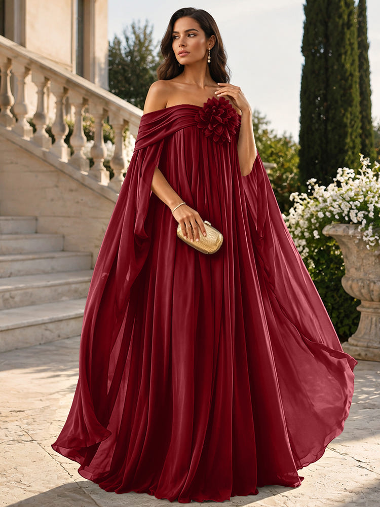 Chiffon Sheath Off Shoulder Formal Tent/ Trapeze Dresses with Sash