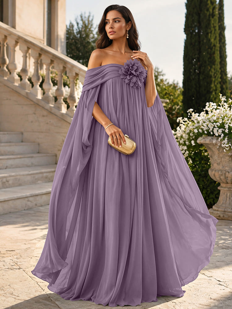 Chiffon Sheath Off Shoulder Formal Tent/ Trapeze Dresses with Sash