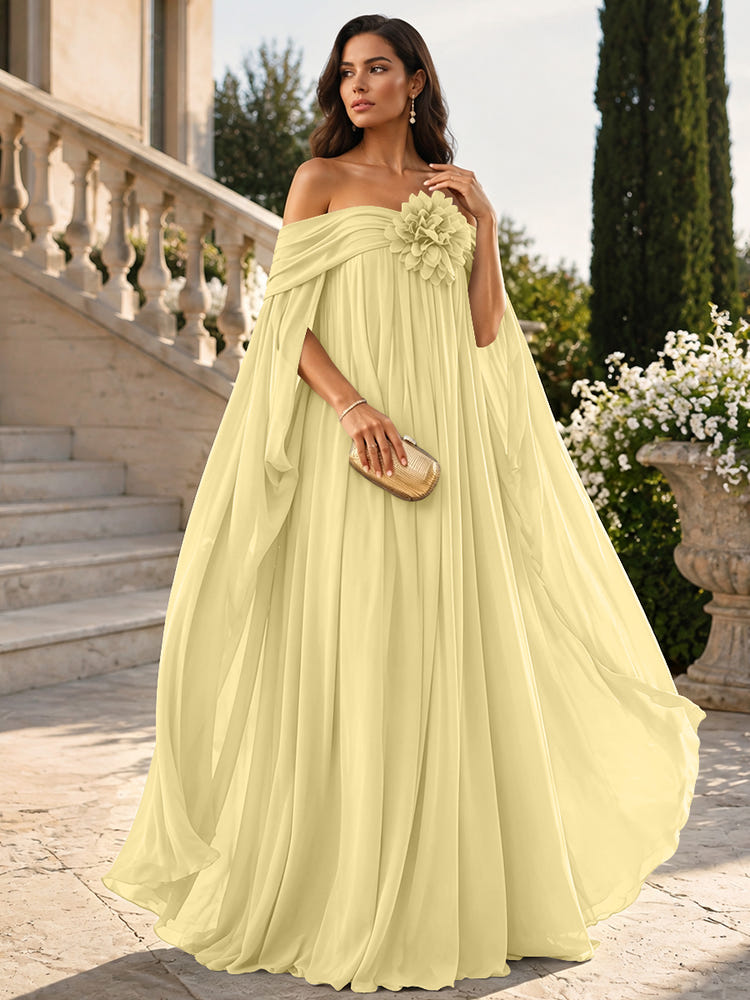 Chiffon Sheath Off Shoulder Formal Tent/ Trapeze Dresses with Sash