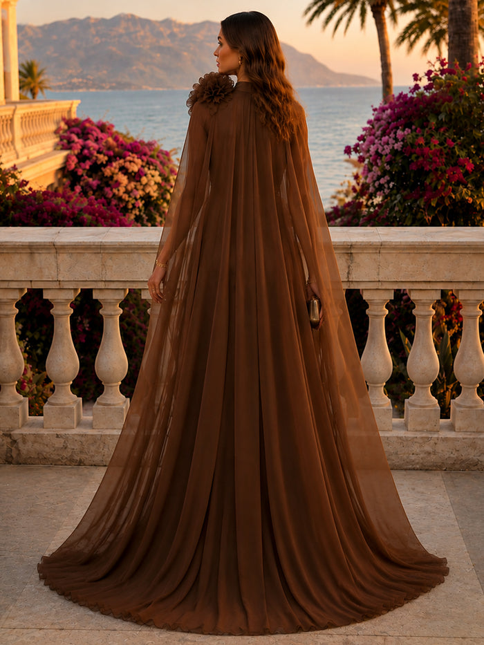 Chiffon Sheath Deep V Neck Formal Tent/ Trapeze Dresses with Sash