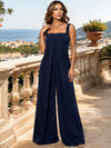 Jersey Formal Pantsuit with Elegant Square Neck With Wide Shoulder Straps
