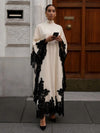 Satin A-Line High Neck Formal Dresses with Lace Applique