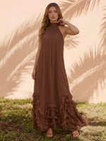 Chiffon A-Line Halter Formal Dresses with Ruffles