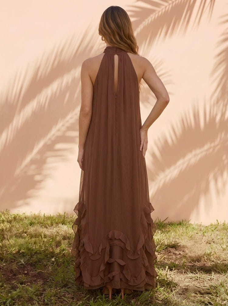 Chiffon A-Line Halter Formal Dresses with Ruffles