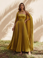 Metallic Foil Chiffon A-Line Strapless Formal Dresses with Caps