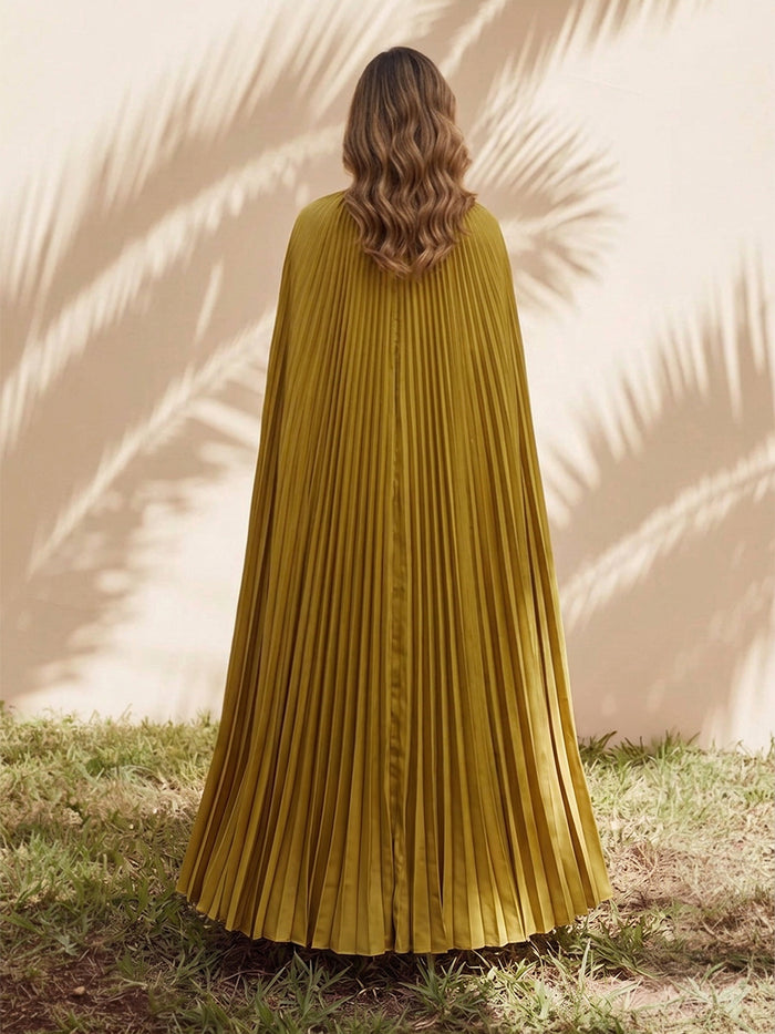 Metallic Foil Chiffon A-Line Strapless Formal Dresses with Caps