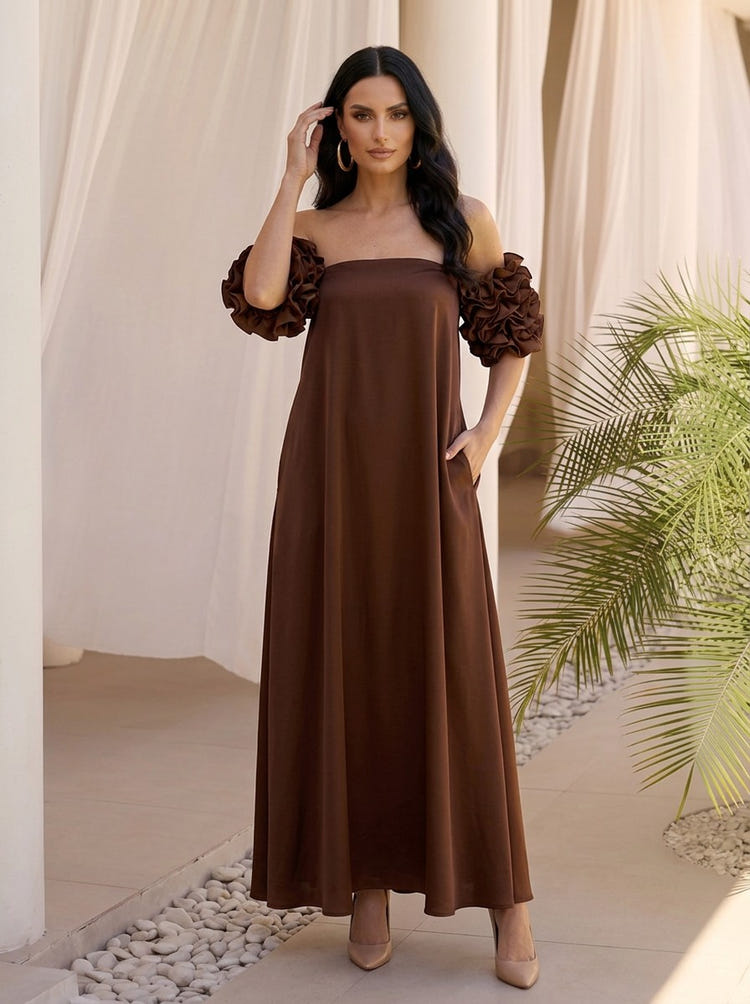 Jersey A-Line Off Shoulder Formal Dresses with Ruffles