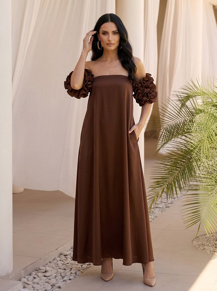 Jersey A-Line Off Shoulder Formal Dresses with Ruffles