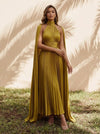 Metallic Foil Chiffon A-Line Halter Formal Dresses with Caps