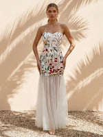 Mesh Sheath Strapless Formal Dresses with Corset Bodice