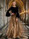 Velvet A-Line Crew Neck Formal Dresses with Vintage Wide Bell Long Sleeves