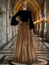 Velvet A-Line Crew Neck Formal Dresses with Vintage Wide Bell Long Sleeves