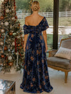 Burnout Velvet A-Line Asymmetric Neck Formal Dresses with Central Waist Twist Detail