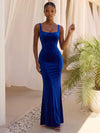 Velvet Mermaid Square Neck Formal Dresses with Corset Bodice