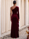 Velvet Mermaid One Shoulder Formal Dresses with Side Waist Ruched Shaping Detail