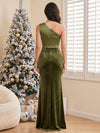 Velvet Mermaid One Shoulder Formal Dresses with Draped Ruched Details