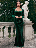 Velvet Mermaid Sweetheart Formal Dresses with Side Waist Ruched Shaping Detail