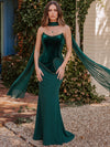 Velvet Mermaid Strapless Formal Dresses with Scarf