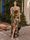 Burnout Velvet Mermaid One Shoulder Formal Dresses with Side Waist Ruched Shaping Detail