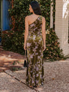 Burnout Velvet Mermaid One Shoulder Formal Dresses with Side Waist Ruched Shaping Detail