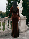 Velvet Mermaid High Neck Formal Dresses with Side Draped Ruched